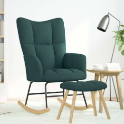 vidaXL Sillón mecedora con taburete tela Verde oscuro Discount