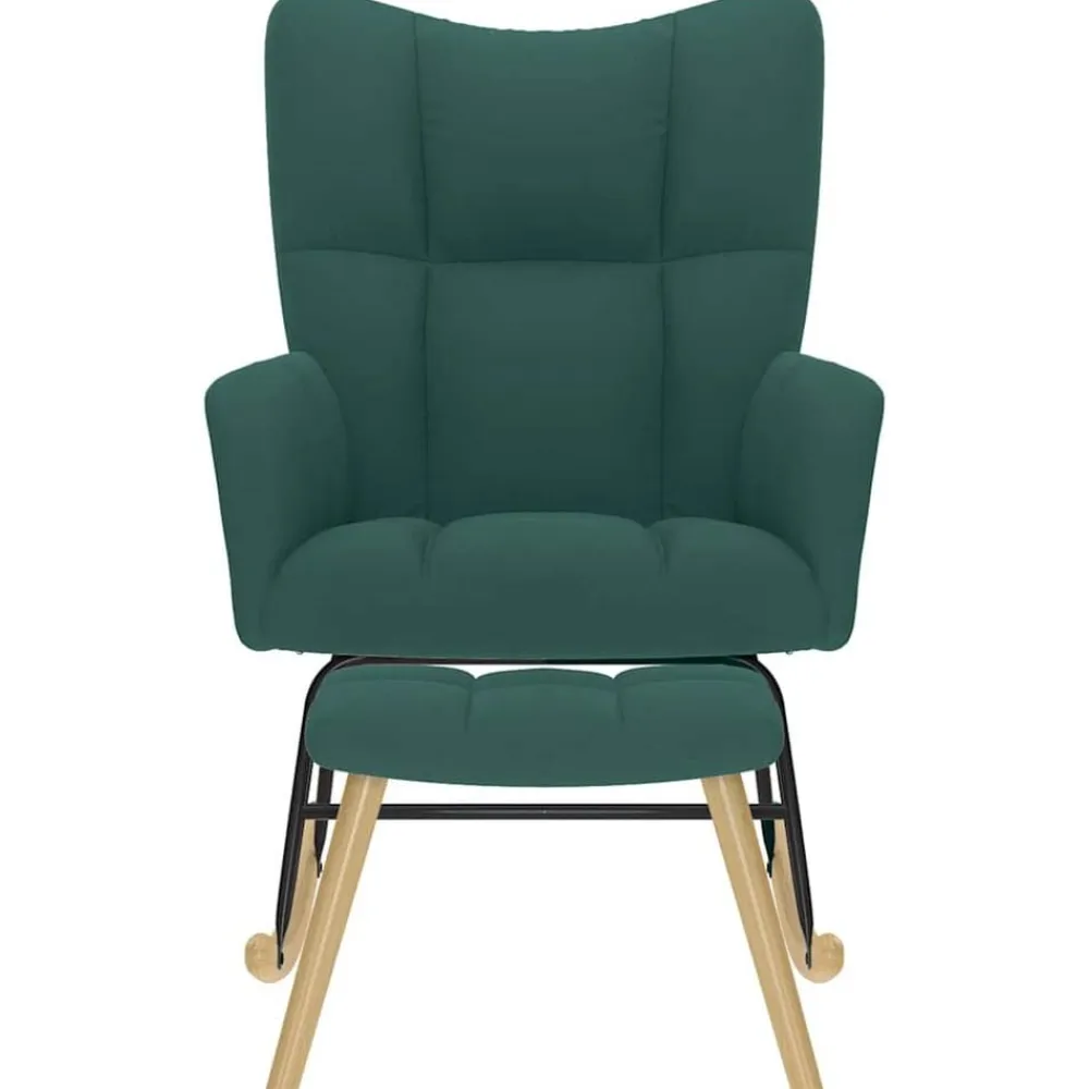 vidaXL Sillón mecedora con taburete tela Verde oscuro Discount