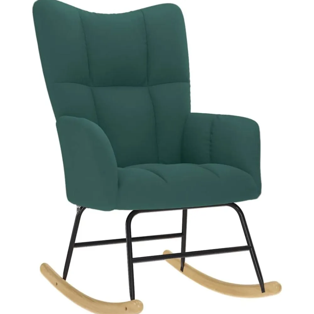 vidaXL Sillón mecedora con taburete tela Verde oscuro Discount