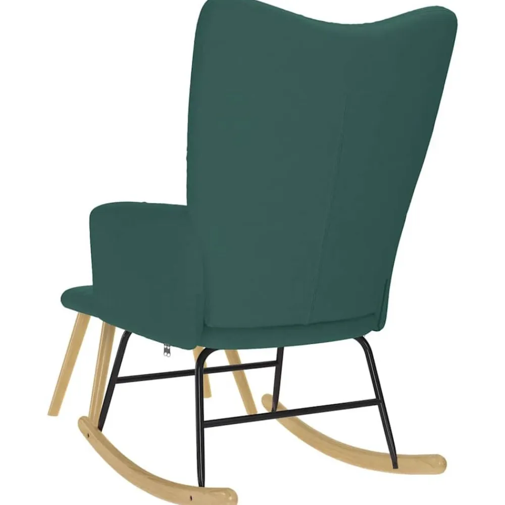 vidaXL Sillón mecedora con taburete tela Verde oscuro Discount