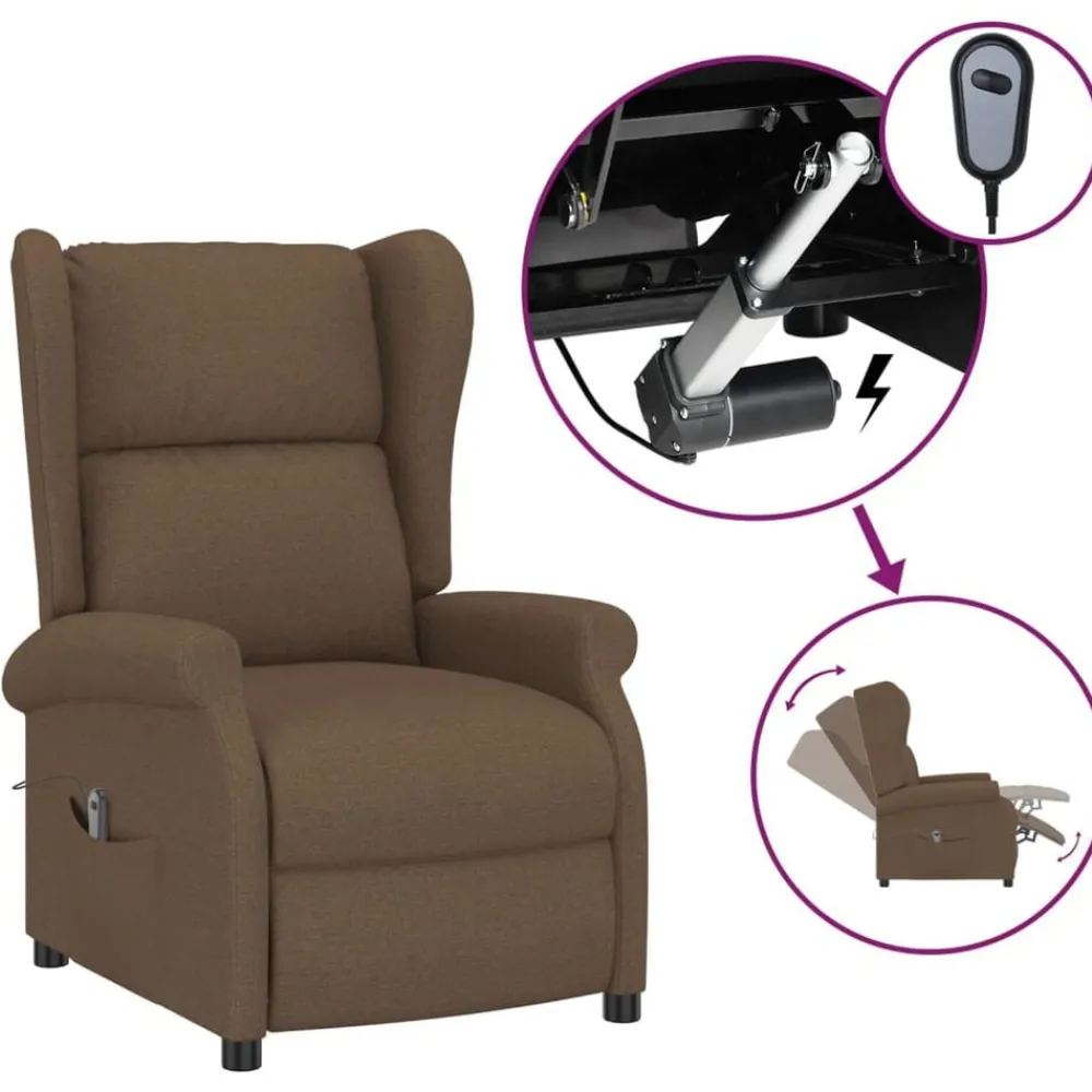 vidaXL Sillas-Sillón orejero reclinable eléctrico tela marrón