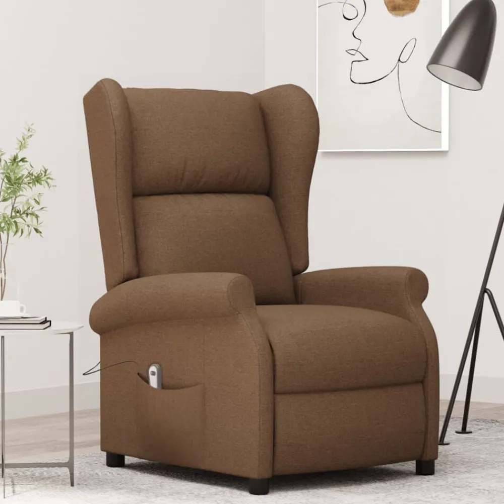 vidaXL Sillas-Sillón orejero reclinable eléctrico tela marrón