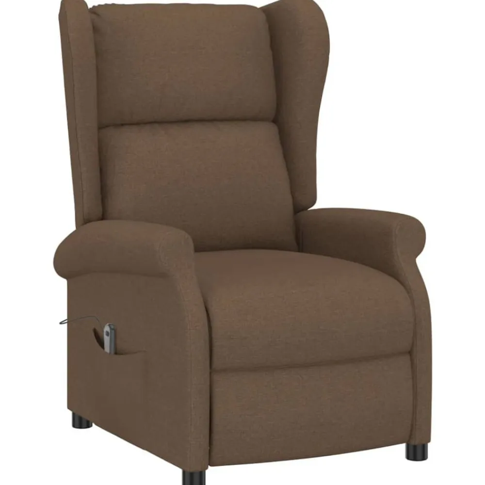 vidaXL Sillas-Sillón orejero reclinable eléctrico tela marrón