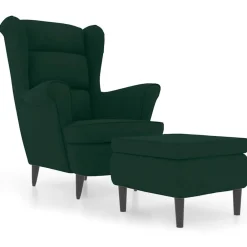 vidaXL Sillón orejero y taburete de terciopelo Verde oscuro Discount
