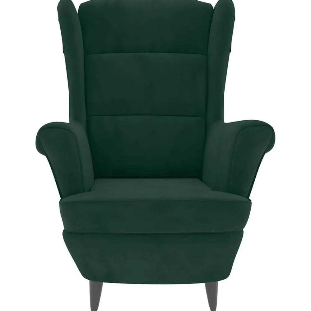 vidaXL Sillón orejero y taburete de terciopelo Verde oscuro Discount