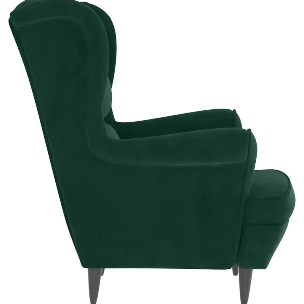 vidaXL Sillón orejero y taburete de terciopelo Verde oscuro Discount