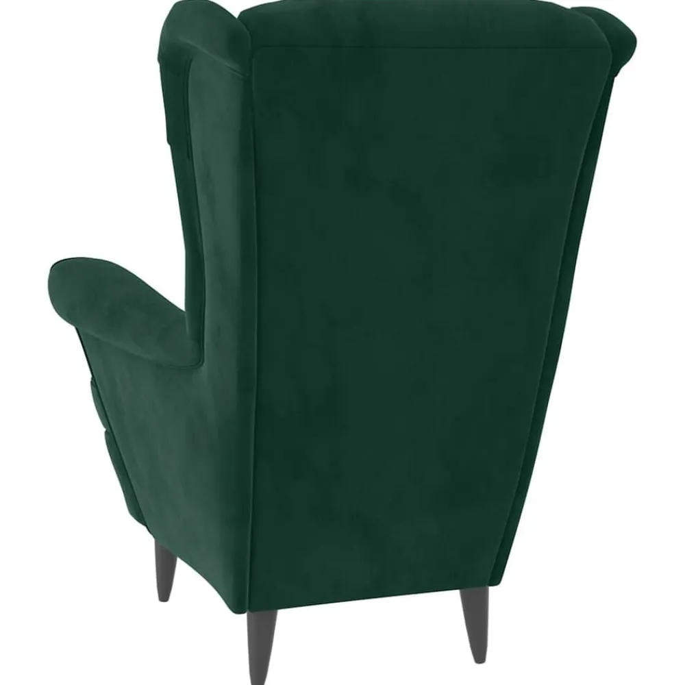 vidaXL Sillón orejero y taburete de terciopelo Verde oscuro Discount