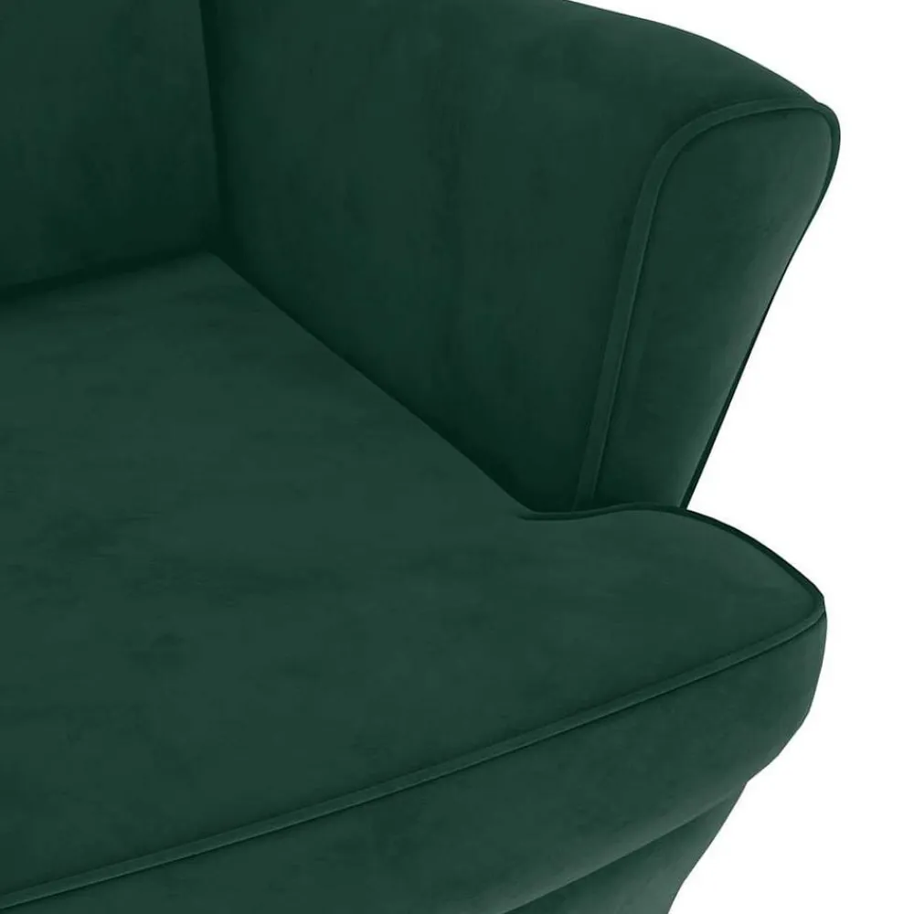vidaXL Sillón orejero y taburete de terciopelo Verde oscuro Discount
