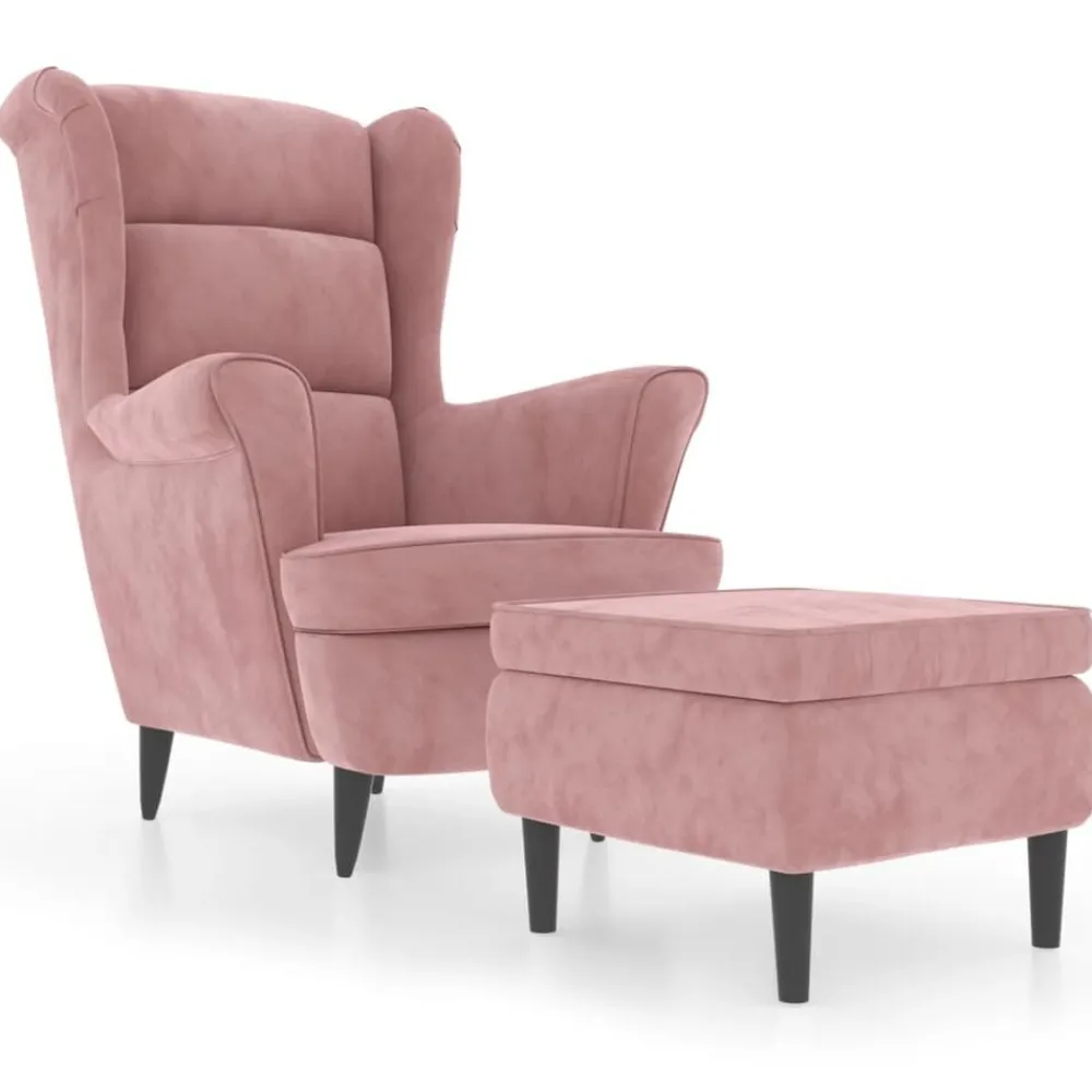 vidaXL Sillas-Sillón orejero y taburete de terciopelo