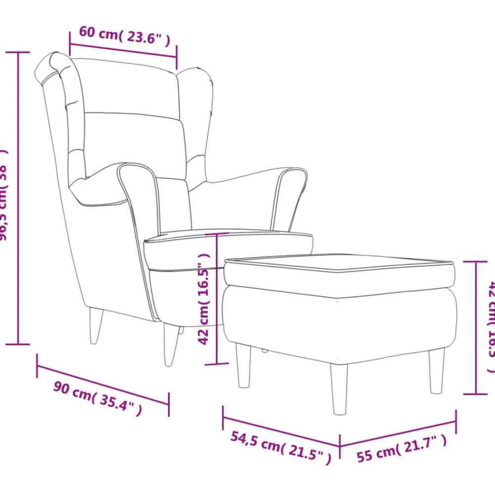 vidaXL Sillas-Sillón orejero y taburete de terciopelo
