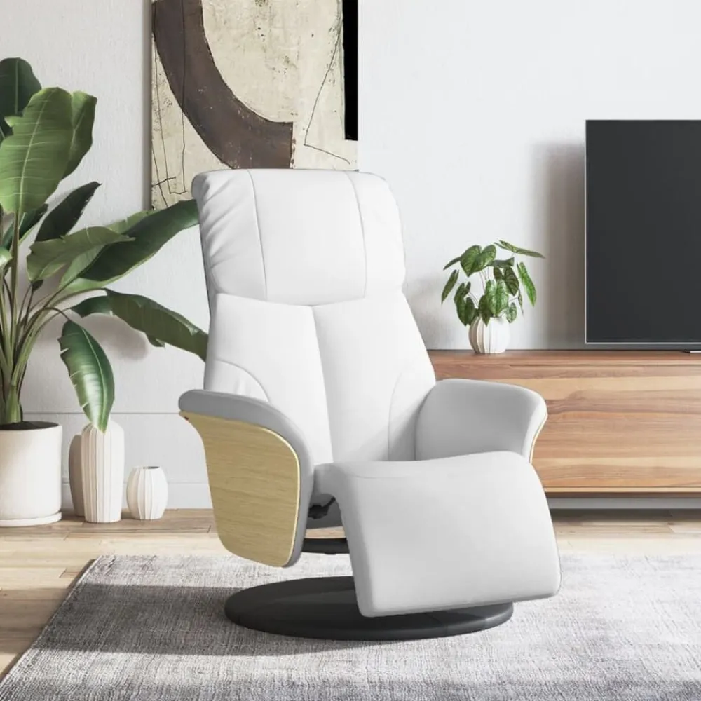 vidaXL Sillón reclinable con reposapiés cuero sintético Blanco Discount