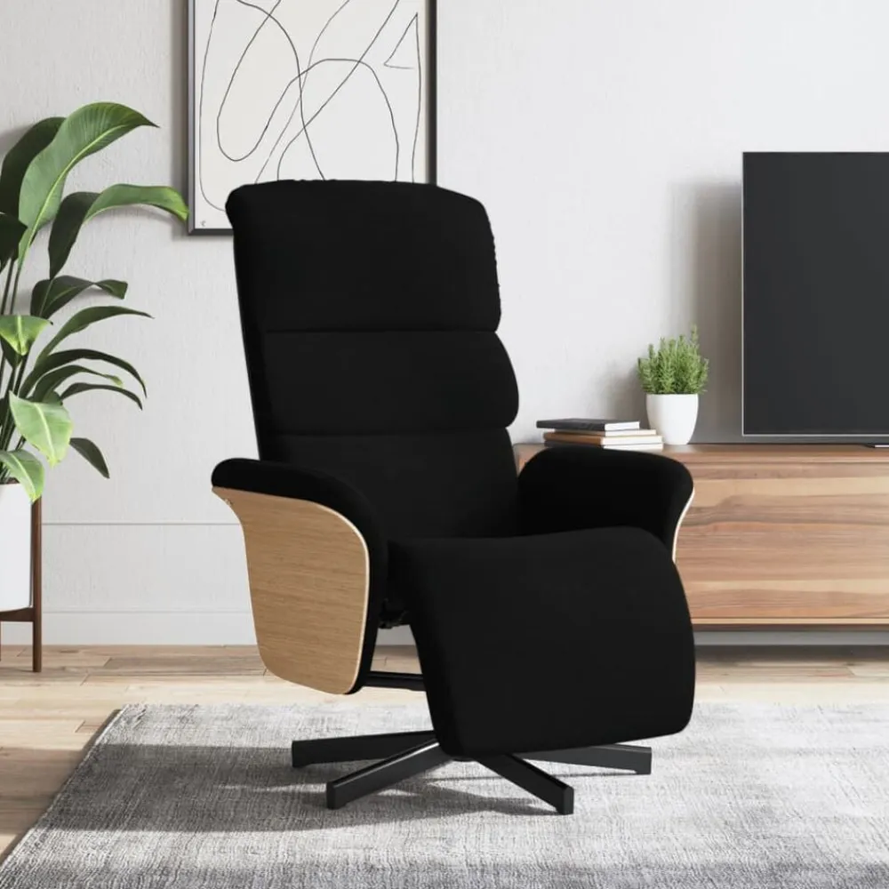 vidaXL Sillón reclinable con reposapiés tela negra Negro Online