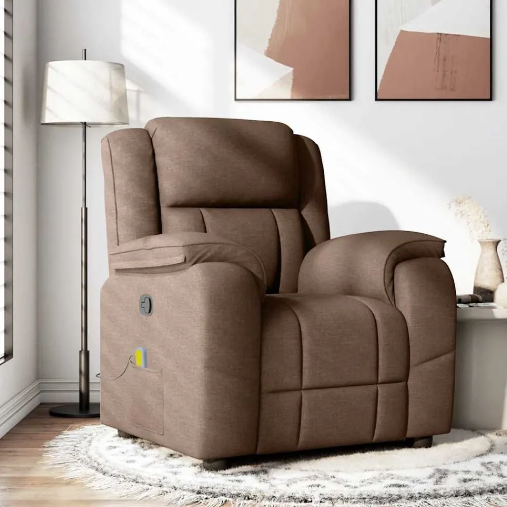vidaXL Sillón reclinable con masaje de tela marrón Marrón Best