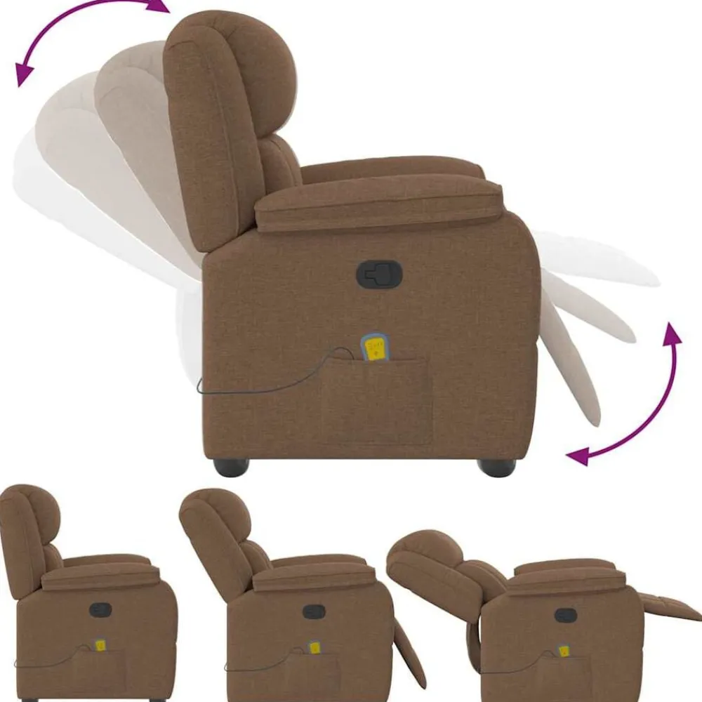 vidaXL Sillón reclinable con masaje de tela marrón Marrón Best