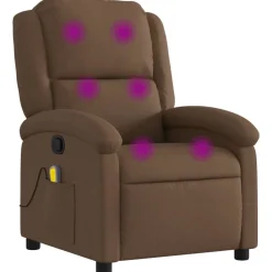 vidaXL Sillas-Sillón reclinable con masaje de tela marrón