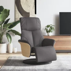 vidaXL Sillón reclinable con reposapiés cuero sintético Gris Discount