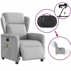 vidaXL Sillón reclinable de masaje eléctrico tela Gris nube