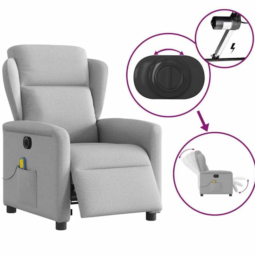 vidaXL Sillón reclinable de masaje eléctrico tela Gris nube