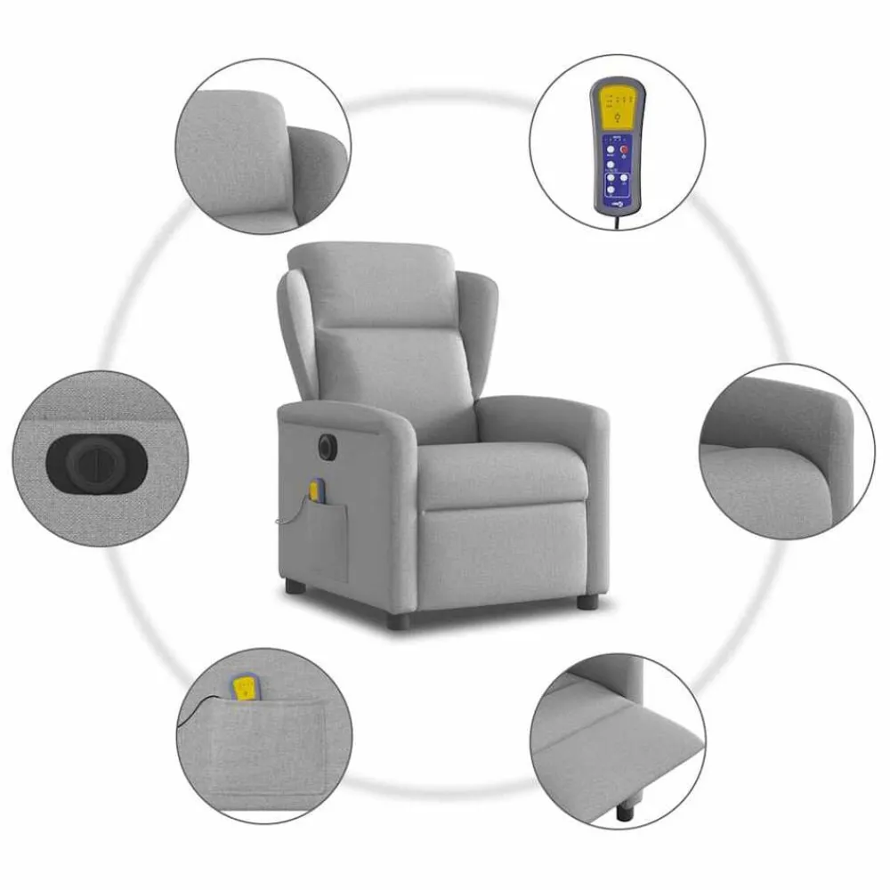 vidaXL Sillón reclinable de masaje eléctrico tela Gris nube