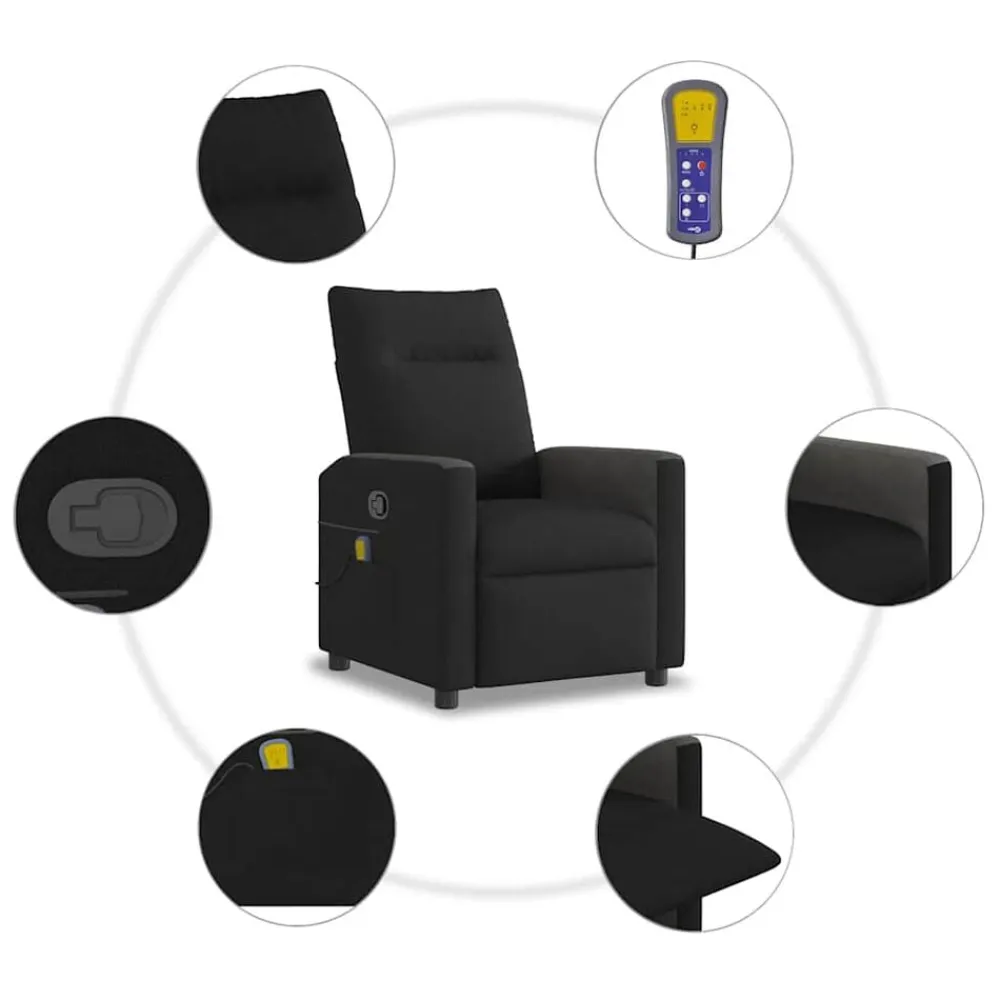 vidaXL Sillón reclinable de masaje de tela Negro Best