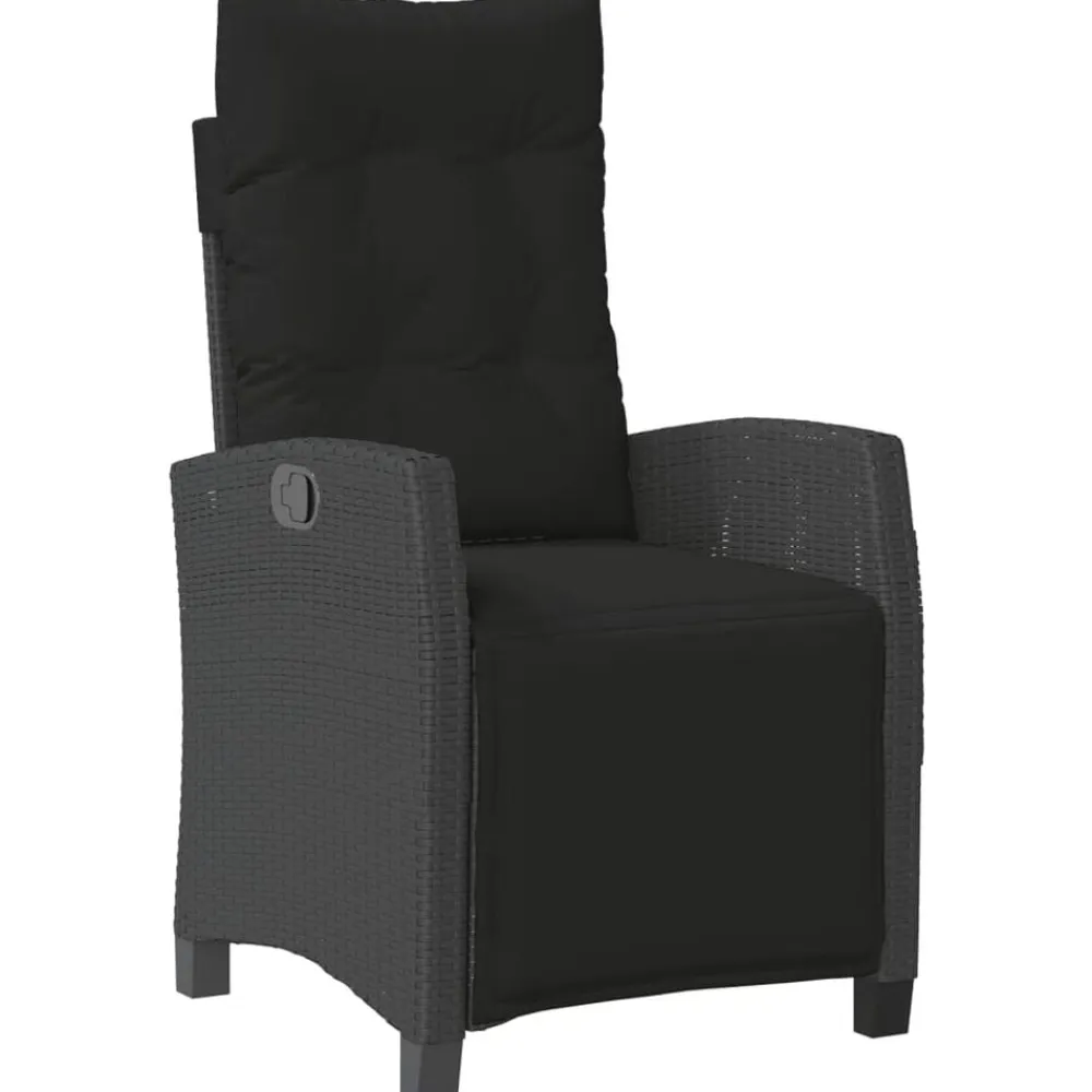 vidaXL Sillón reclinable de jardín con reposapiés ratán PE Negro Discount