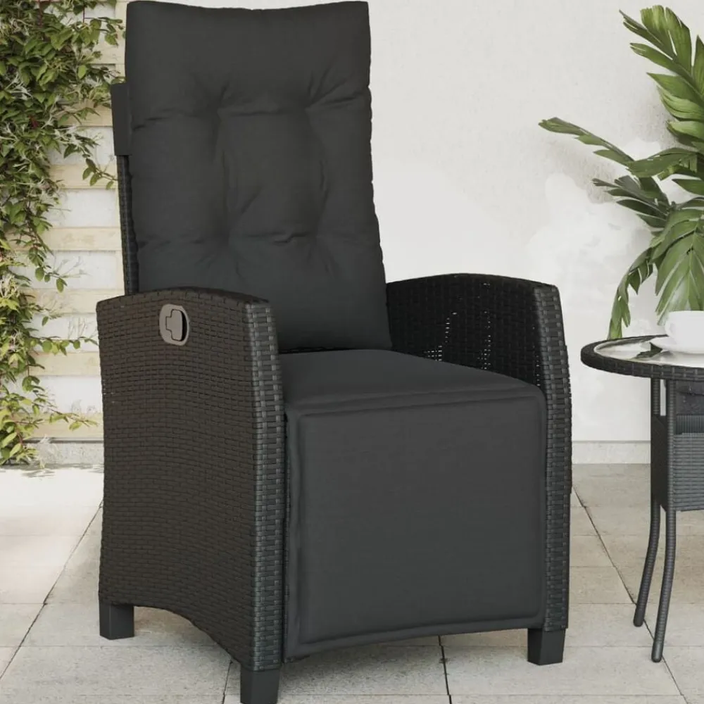 vidaXL Sillón reclinable de jardín con reposapiés ratán PE Negro Discount