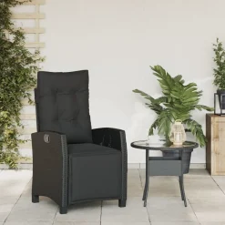 vidaXL Sillón reclinable de jardín con reposapiés ratán PE Negro Discount