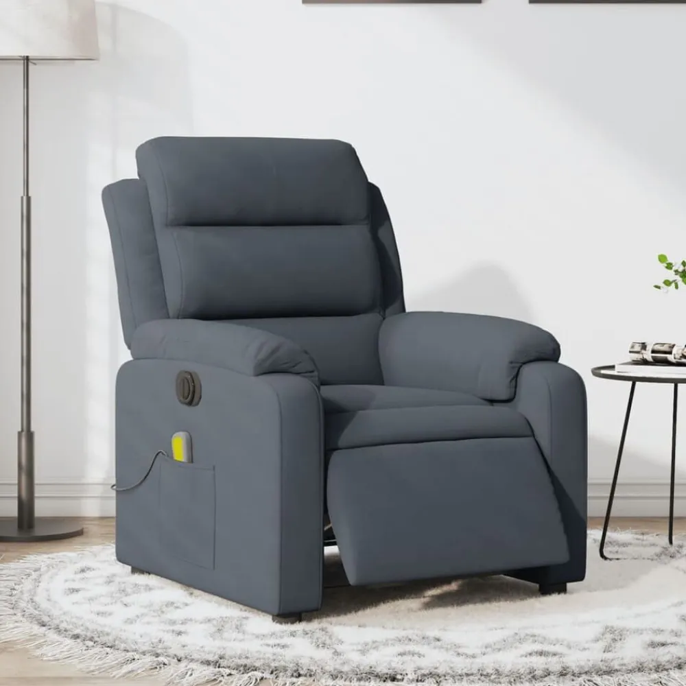 vidaXL Sillón reclinable de masaje eléctrico terciopelo Gris oscuro New