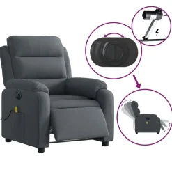 vidaXL Sillón reclinable de masaje eléctrico terciopelo Gris oscuro New