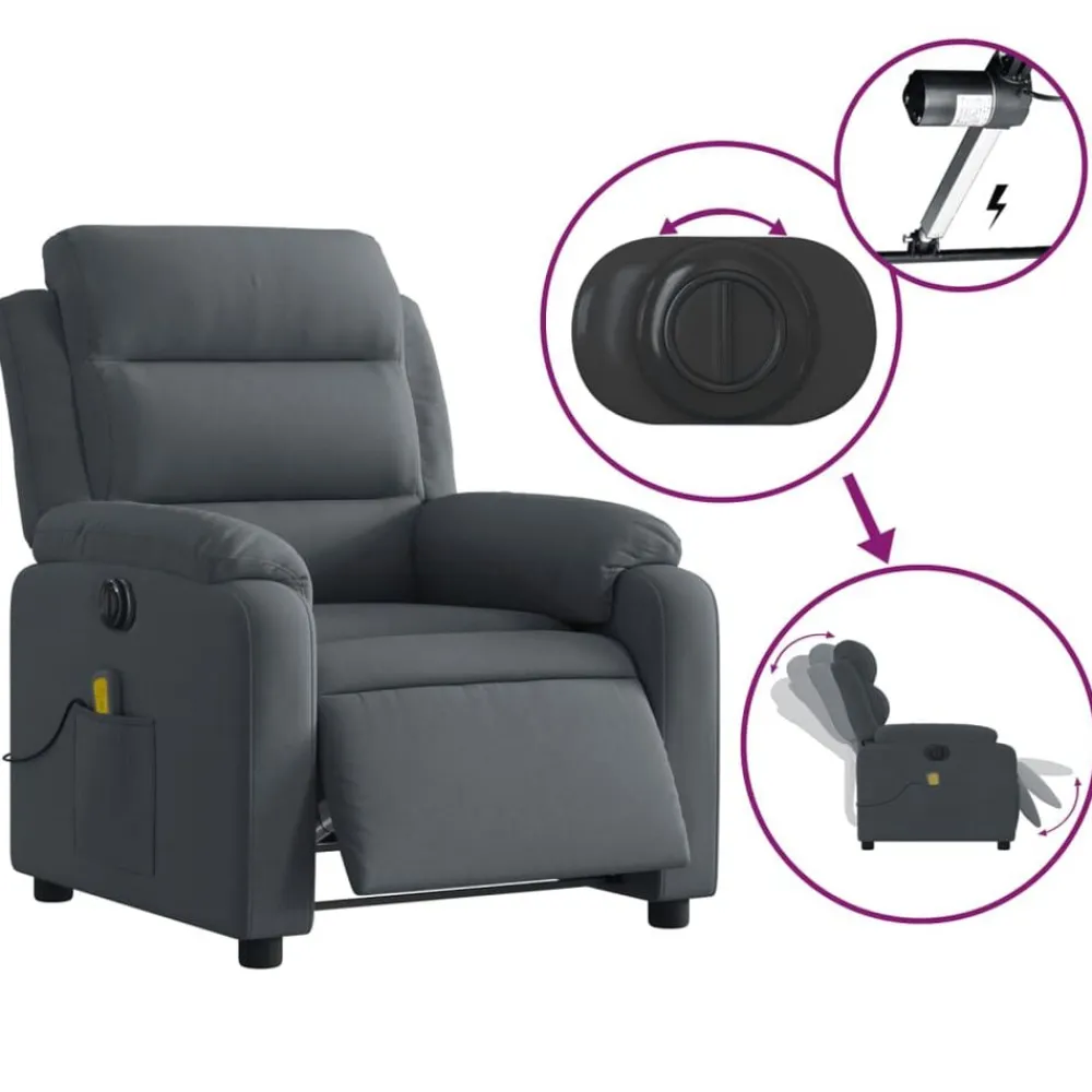 vidaXL Sillón reclinable de masaje eléctrico terciopelo Gris oscuro New