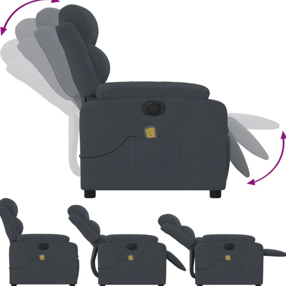 vidaXL Sillón reclinable de masaje eléctrico terciopelo Gris oscuro New