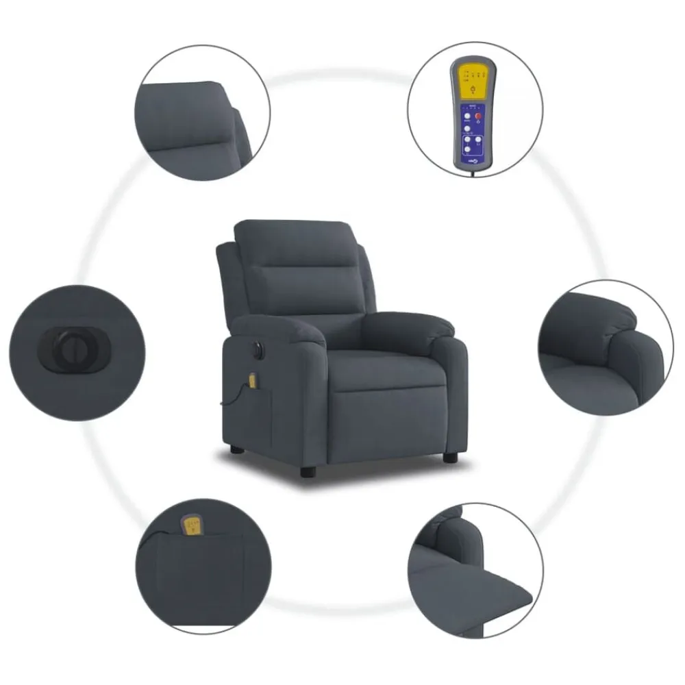 vidaXL Sillón reclinable de masaje eléctrico terciopelo Gris oscuro New