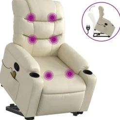 vidaXL Sillón reclinable de masaje de pie cuero artificial color Crema Discount