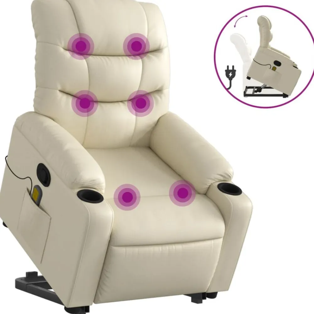 vidaXL Sillón reclinable de masaje de pie cuero artificial color Crema Discount