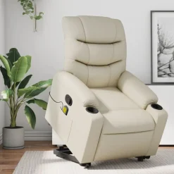 vidaXL Sillón reclinable de masaje de pie cuero artificial color Crema Discount