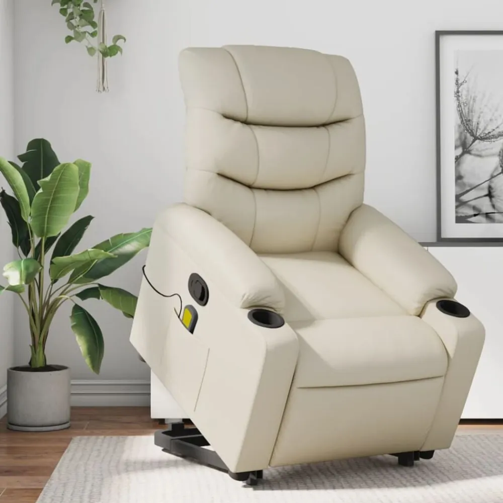 vidaXL Sillón reclinable de masaje de pie cuero artificial color Crema Discount