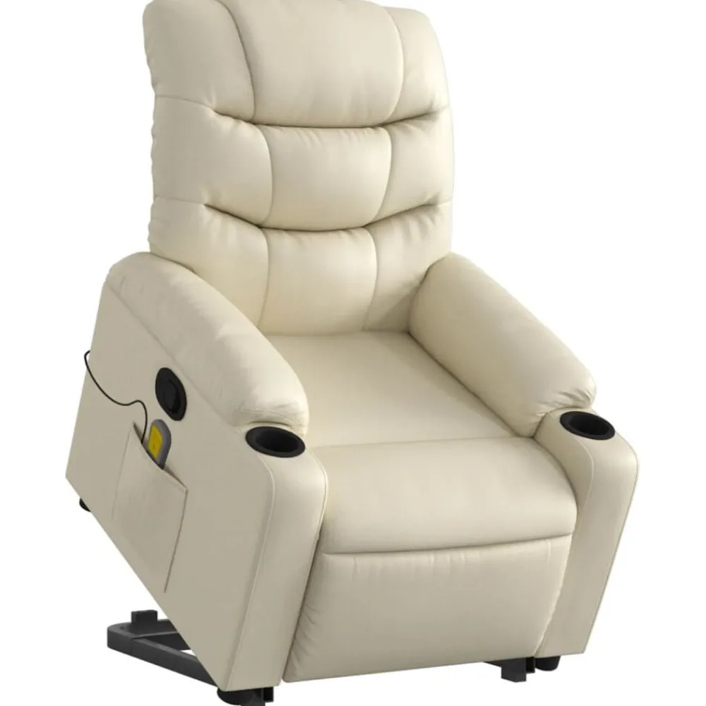 vidaXL Sillón reclinable de masaje de pie cuero artificial color Crema Discount