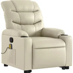 vidaXL Sillón reclinable de masaje de pie cuero artificial color Crema Discount