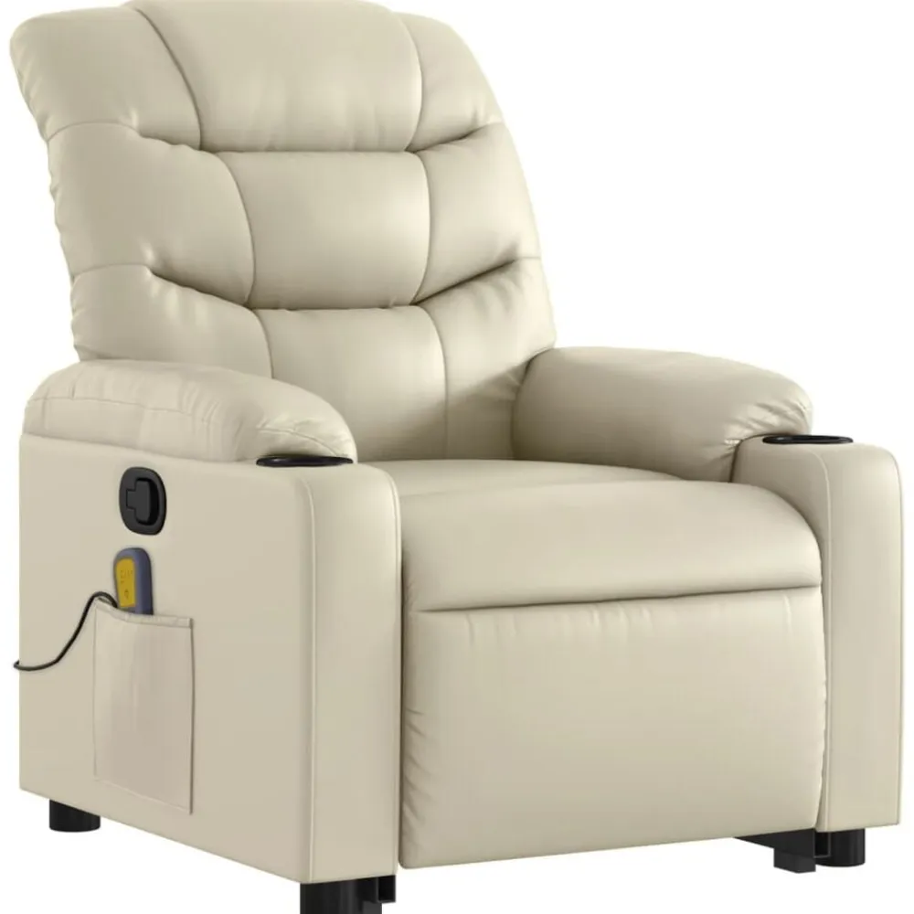 vidaXL Sillón reclinable de masaje de pie cuero artificial color Crema Discount