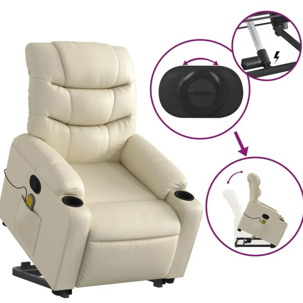 vidaXL Sillón reclinable de masaje de pie cuero artificial color Crema Discount