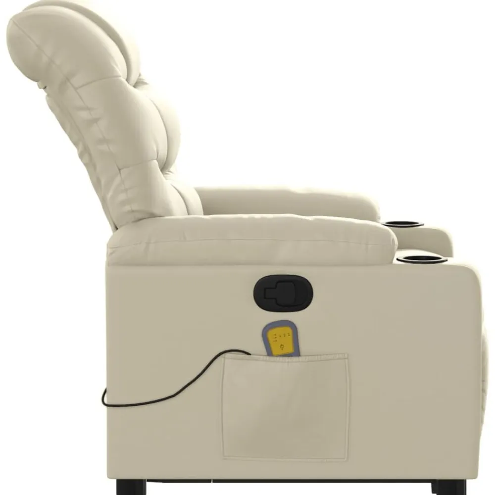 vidaXL Sillón reclinable de masaje de pie cuero artificial color Crema Discount