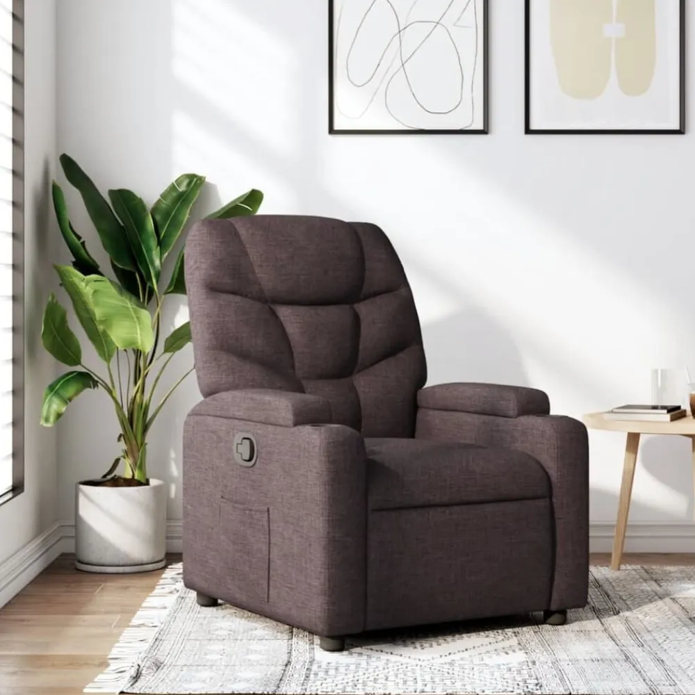 vidaXL Sillón reclinable de tela marrón oscuro Marrón oscuro Discount
