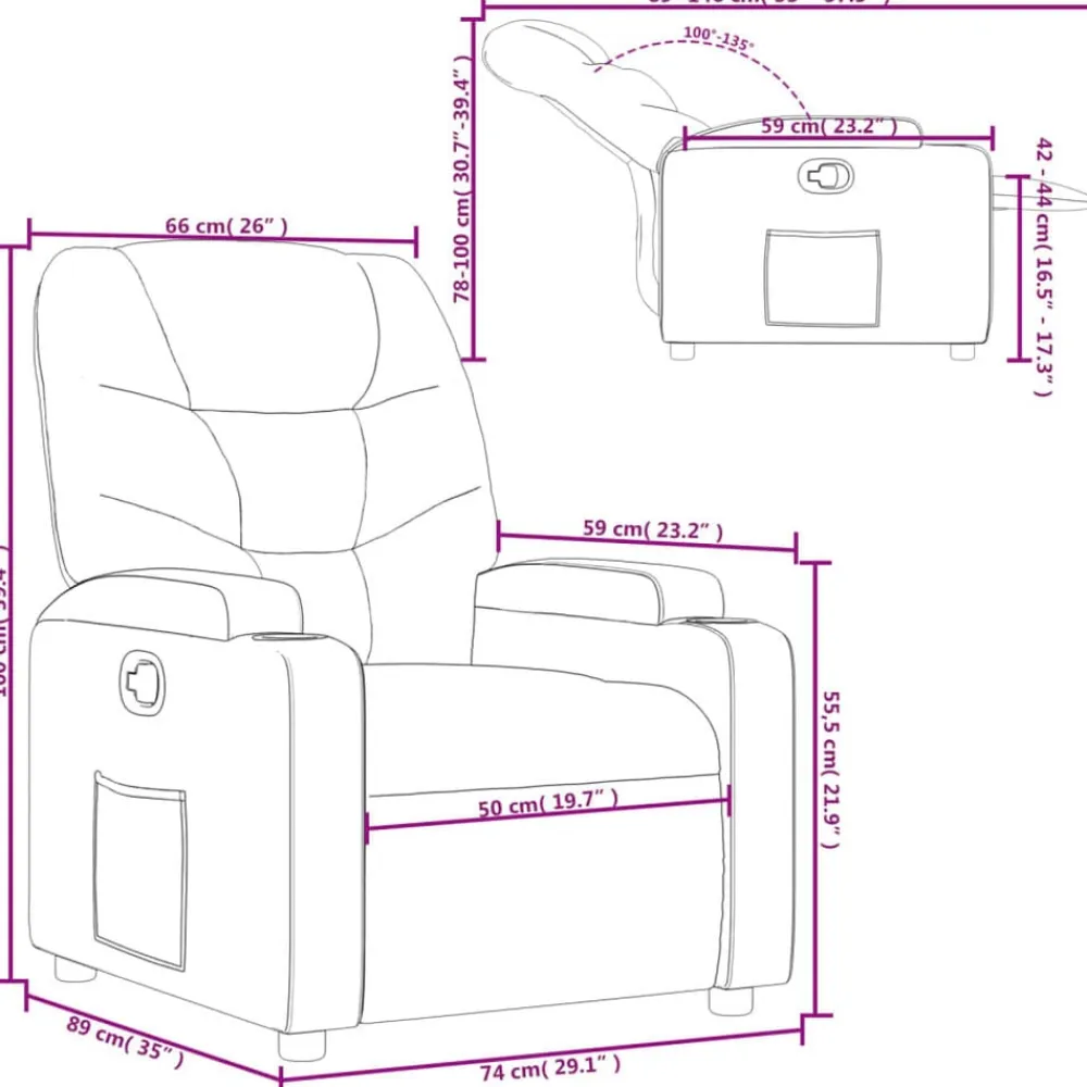 vidaXL Sillón reclinable de tela marrón oscuro Marrón oscuro Discount
