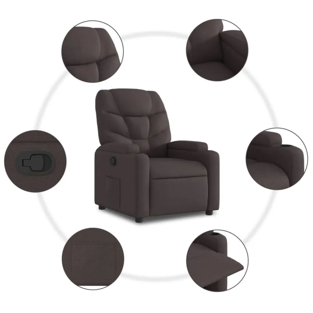 vidaXL Sillón reclinable de tela marrón oscuro Marrón oscuro Discount
