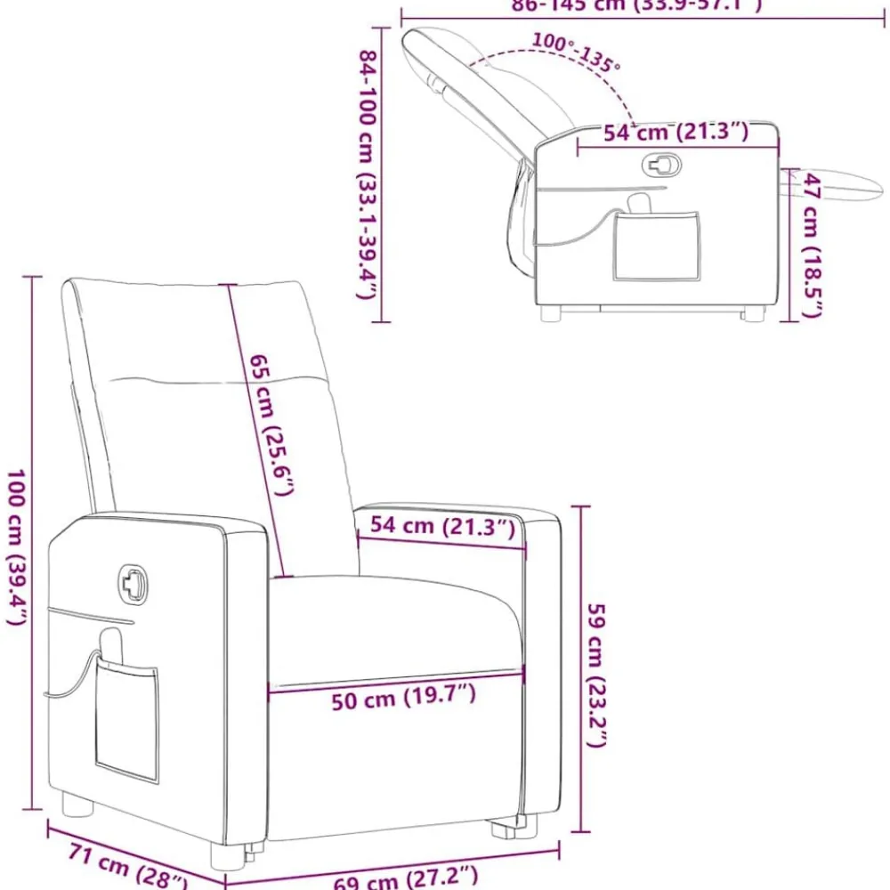 vidaXL Sillas-Sillón reclinable de masaje elevable tela