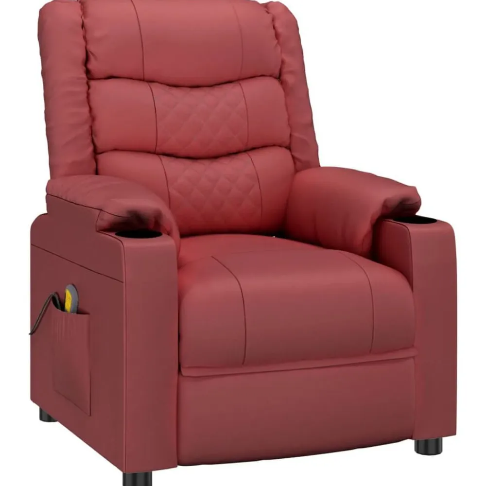 vidaXL Sillas-Sillón reclinable de cuero sintético rojo tinto