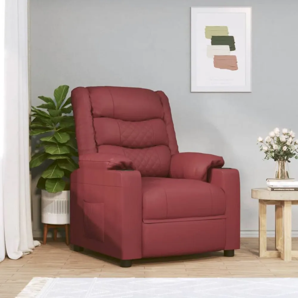 vidaXL Sillas-Sillón reclinable de cuero sintético rojo tinto
