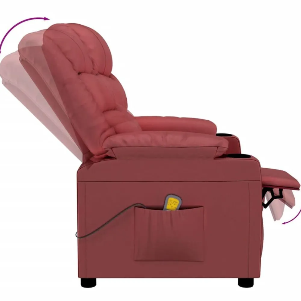 vidaXL Sillas-Sillón reclinable de cuero sintético rojo tinto