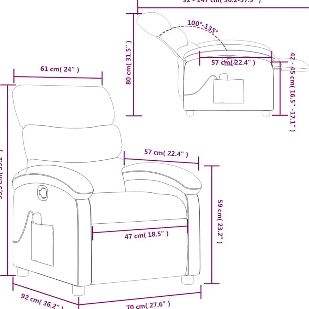 vidaXL Sillas-Sillón reclinable de masaje cuero sintético
