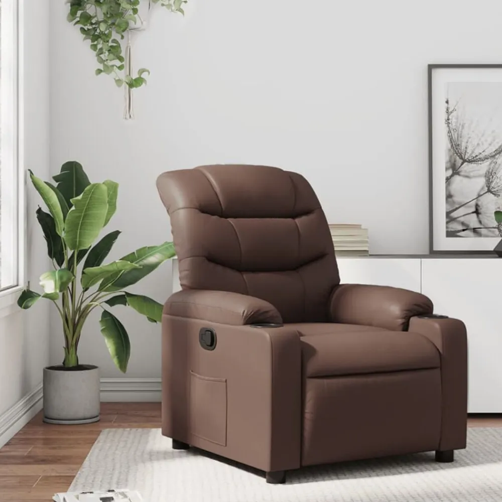vidaXL Sillas-Sillón reclinable de cuero sintético marrón